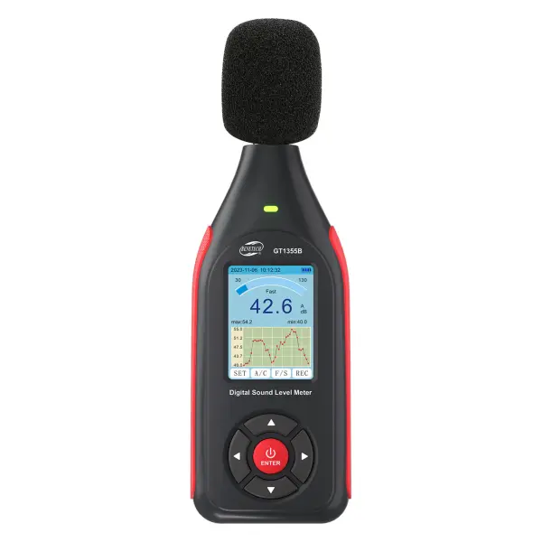 Вимірювач рівня шуму (шумомір) цв дисплей, фільтр А/С, USB BENETECH GT1355B