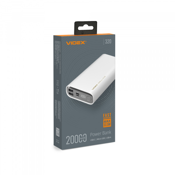 Повербанк 20000mAh VIDEX VPB-320 22.5W White