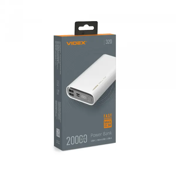 Повербанк 20000mAh VIDEX VPB-320 22.5W White