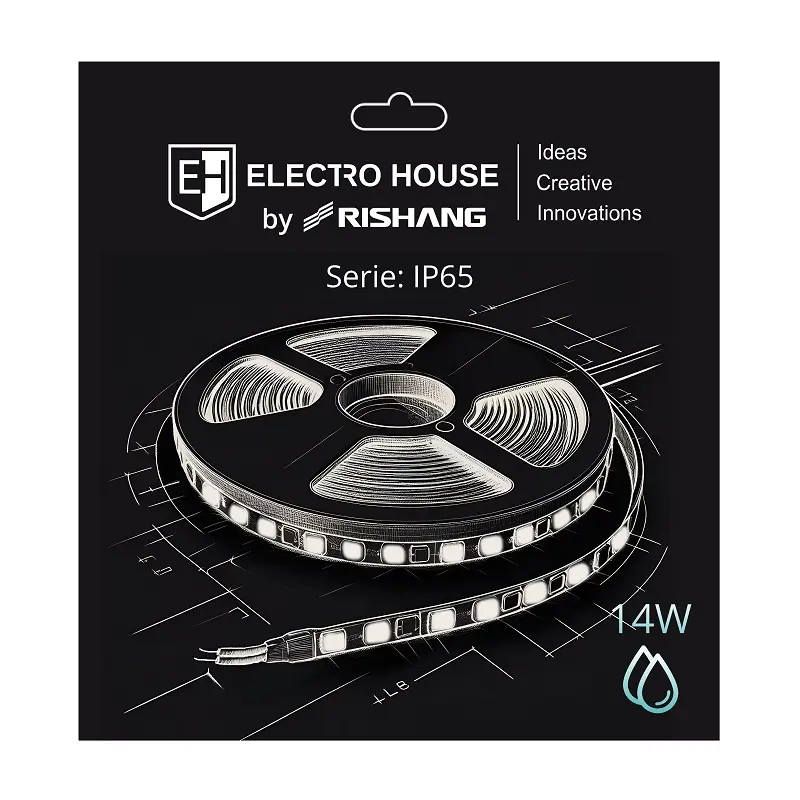EH-STR01IP65.jpg LED стрічка 14Вт 24В SMD2835 180 діодів, 1400 Лм, теплий білий 3000K, серія IP65 Electro House by Rishang - Зображення 1