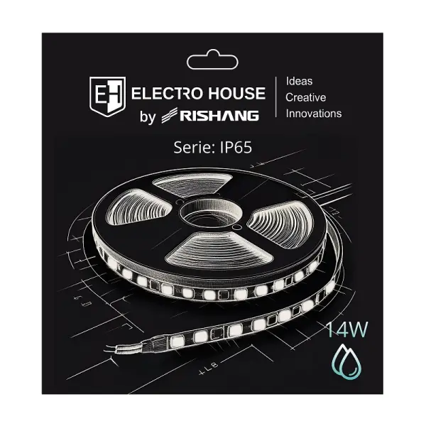 LED стрічка 14Вт 24В SMD2835 180 діодів, 1400 Лм, холодний білий 6500К, серія IP65 Electro House by Rishang