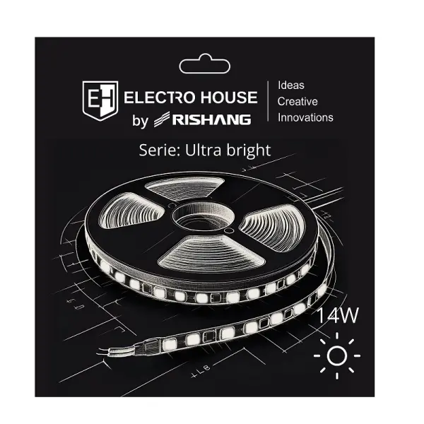 LED стрічка 14Вт 24В SMD2835 180 діодів, 1400 Лм, холодний білий 6500К, серія Ultra Bright Electro House by Rishang