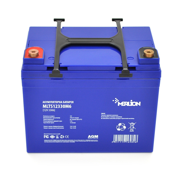 Аккумуляторная батарея MERLION  EURO AGM MLBL12330M6 12 V 33 Ah ( 195 x 130 x 155 (165) ) Blue Q1