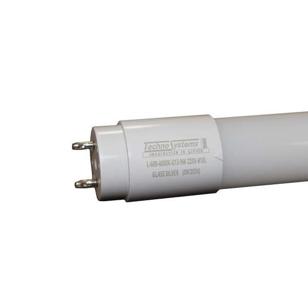 Лампа світлодіодна трубчаcта LED L-600-5000K-G13-9w-220V-810L GLASS SILVER TNSy