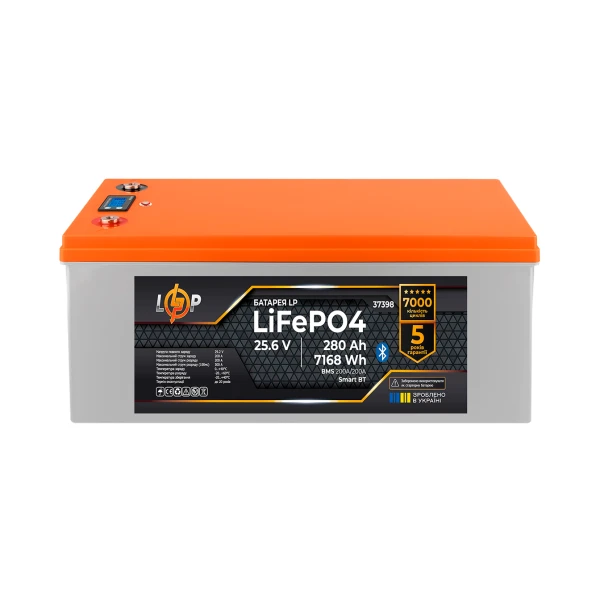 Акумулятор LP LiFePO4 25,6V - 280 Ah (7168Wh) (BMS 200A/200А) пластик Smart BT