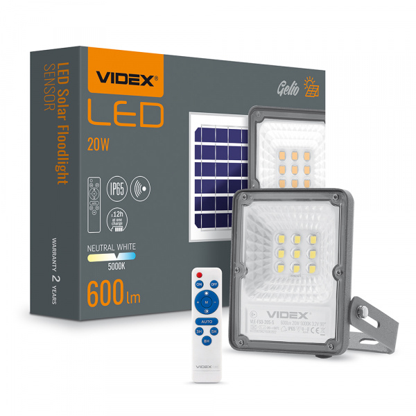 LED прожектор автономний VIDEX 600Lm 5000K Сенсорний (VLE-FSO-205-S)