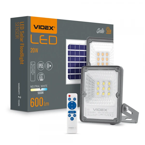 LED прожектор автономний VIDEX 600Lm 5000K Сенсорний (VLE-FSO-205-S)