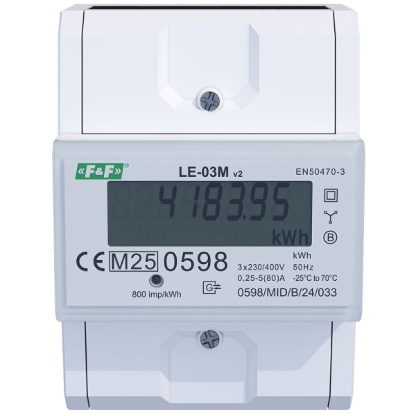 Лічильник електроенергії F&F LE-03M v2 трифазний, MODBUS RTU
