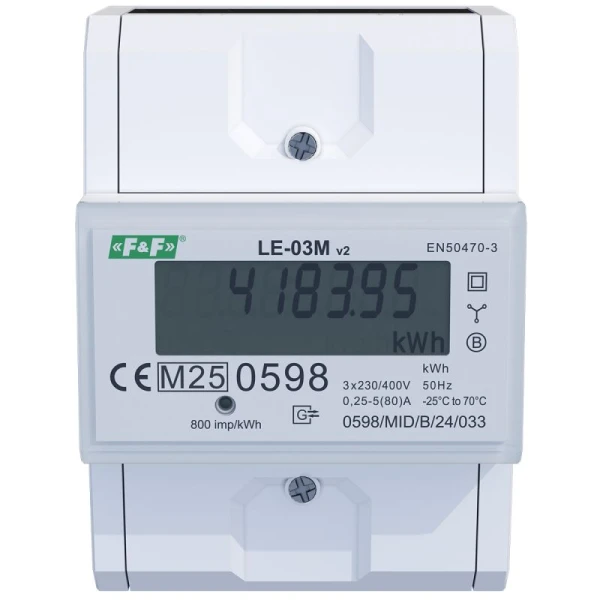 Лічильник електроенергії F&F LE-03M v2 трифазний, MODBUS RTU