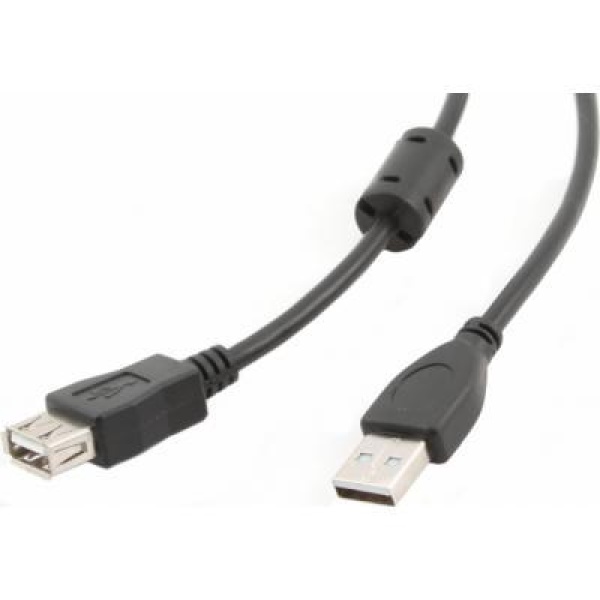 Кабель USB 2.0 AM - USB AF, 3 м, Black, Cablexpert, феритовий фільтр (CCF-USB2-AMAF-10)