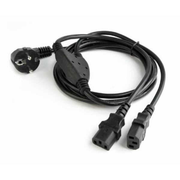 Кабель живлення від мережі PC-186, Black, 2 м, Cablexpert, CEE 7/7 - 2xIEC C13, 3x1 мм² (PC-186-ML6)