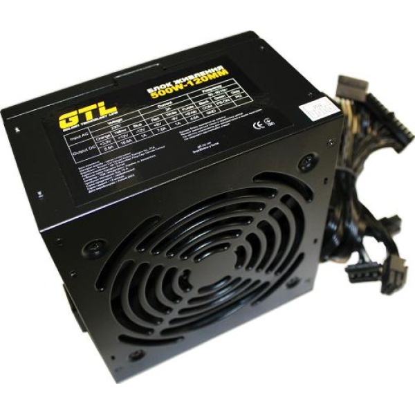 Блок живлення 500 Вт, GTL, Black, 120 мм, 2xMolex / 4xSATA / 1x6-pin / 1x4+4-pin / 1x20+4-pin, захист SCP / OCP / OVP / UVP (GTL-500-120)