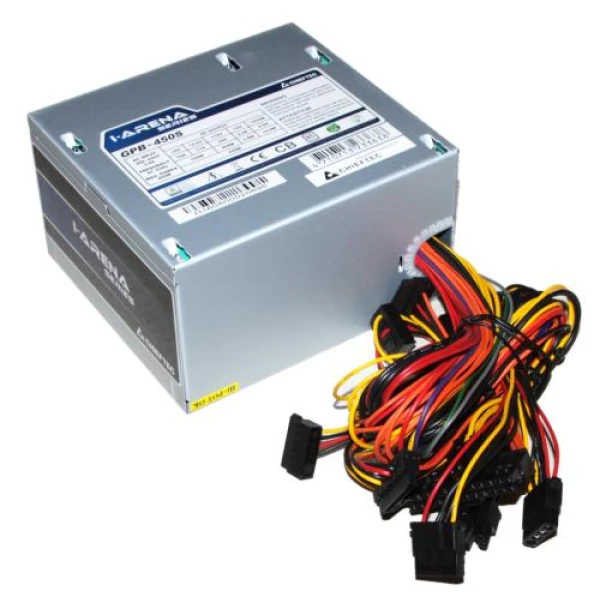 Блок живлення 450 Вт, Chieftec IARENA, Silver, 80+ Standart, Active PFC, 120 мм, 3xMolex / 5xSATA / 1x6+2-pin / 1x4+4-pin / 1x20+4-pin, захист AFC/OPP/OVP/SCP/SIP/UVP, ATX 12V v2.3 (GPB-450S)