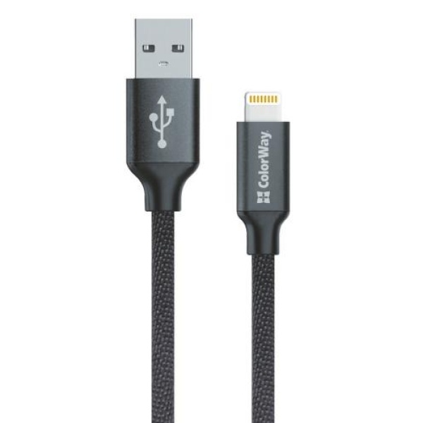 Кабель USB AM - Lightning, 1 м, Black, ColorWay, 2.1A (CW-CBUL004-BK)