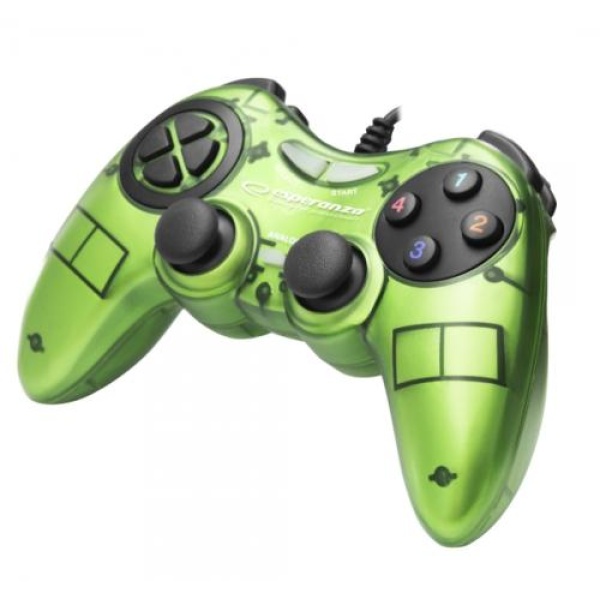 Геймпад Esperanza GX400 "Fighter", Green, USB, вібрація, для PC, 2 аналогових стіка, 12 кнопок (EG105G)