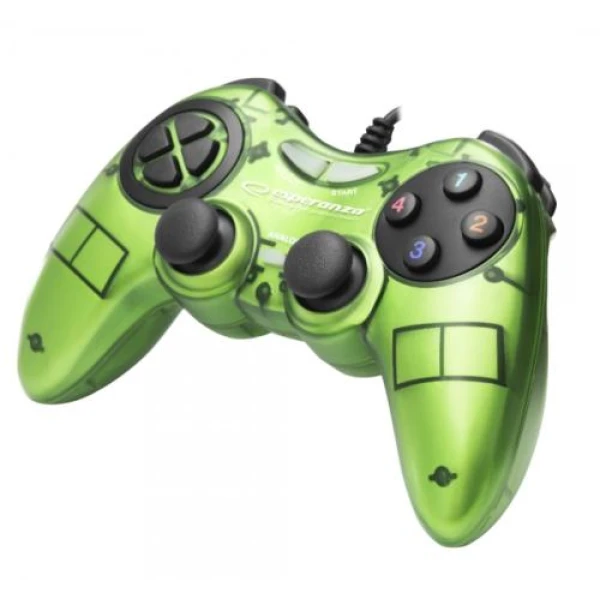 Геймпад Esperanza GX400 "Fighter", Green, USB, вібрація, для PC, 2 аналогових стіка, 12 кнопок (EG105G)