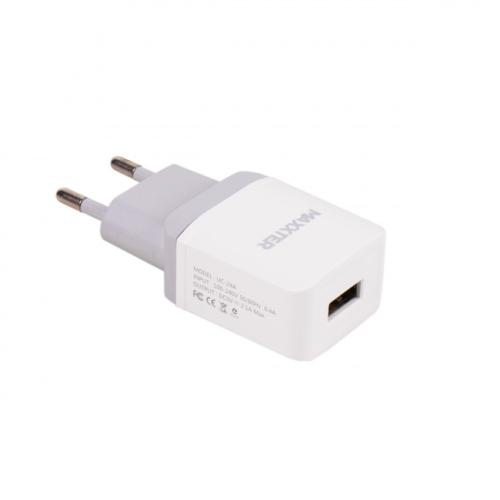 6703a288b7d22.jpg Мережевий зарядний пристрій Maxxter UC-24A White, 1хUSB, 2.1A/5V - Зображення 1