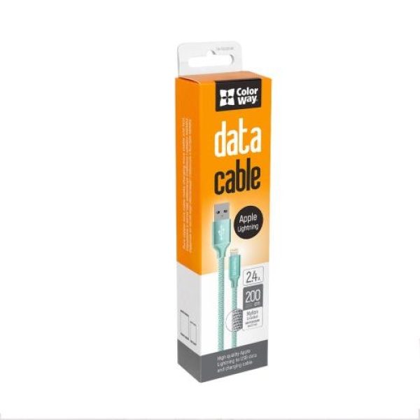 Кабель USB AM - Lightning, 2 м, Mint, ColorWay, 2.4A (CW-CBUL007-MT)