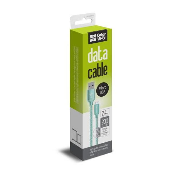 Кабель USB 2.0 AM - microUSB (5P), 2 м, Mint, ColorWay, 2.4A (CW-CBUM009-MT)