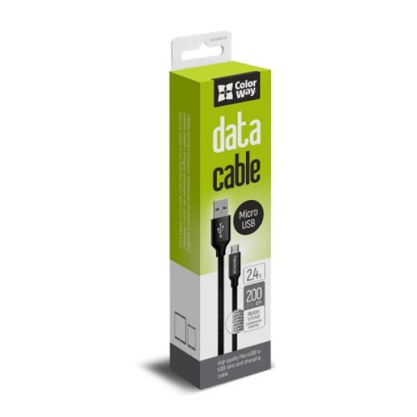 Кабель USB 2.0 AM - microUSB (5P), 2 м, Black, ColorWay, 2.4A (CW-CBUM009-BK)