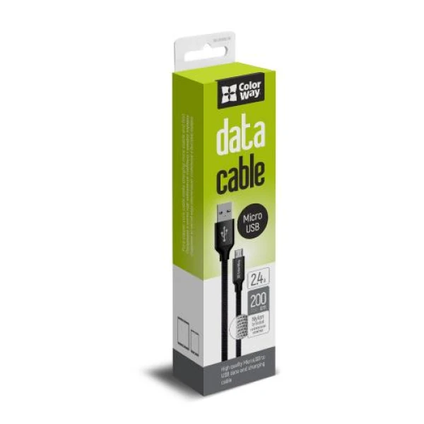 Кабель USB 2.0 AM - microUSB (5P), 2 м, Black, ColorWay, 2.4A (CW-CBUM009-BK)