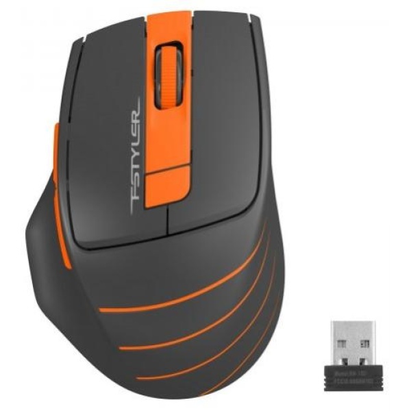 Миша A4Tech Fstyler FG30S, Gray/Orange, USB, бездротова, оптична, безшумна, 1000/1600/2000 dpi, 125 Hz, 6 кнопок, 1xAA