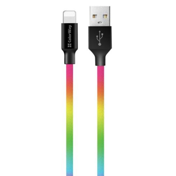Кабель USB AM - Lightning, 1 м, Mix, ColorWay, 2.4A (CW-CBUL016-MC)