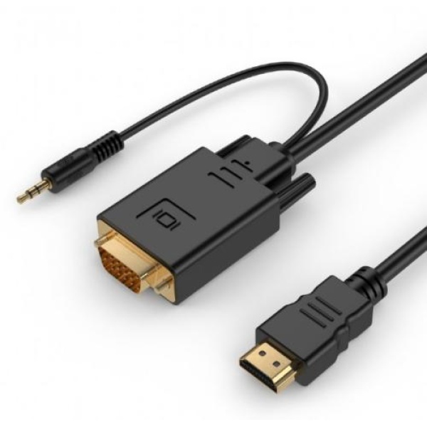 Кабель HDMI (M) - VGA (M), Cablexpert, Black, 1.8 м, аудіокабель для передачі стереозвуку (A-HDMI-VGA-03-6)