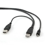 Кабель USB 2.0 AM - miniUSB (5P), 0.9 м, Black, Cablexpert, додаткове USB живлення (CCP-USB22-AM5P-3)