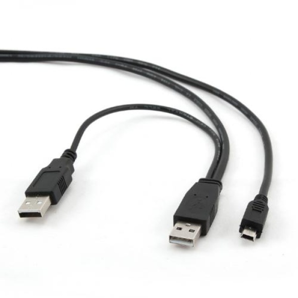 Кабель USB 2.0 AM - miniUSB (5P), 0.9 м, Black, Cablexpert, додаткове USB живлення (CCP-USB22-AM5P-3)