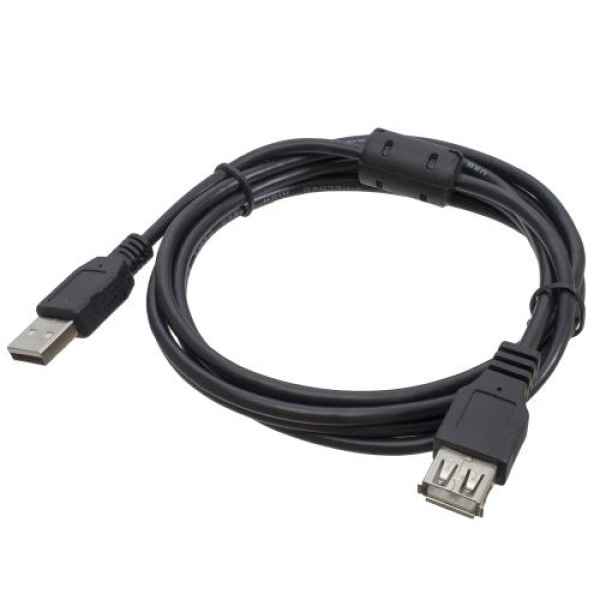 Кабель USB 2.0 AM - USB AF, 1.8 м, Black, Patron, феритовий фільтр (PN-AMAF-18F)