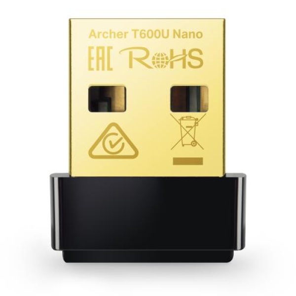 Мережевий адаптер USB TP-LINK Archer T600U Nano, Black, 5GHz / 2.4GHz, AC600 (433/200 Мбит/с), USB 2.0, мініатюрний розмір
