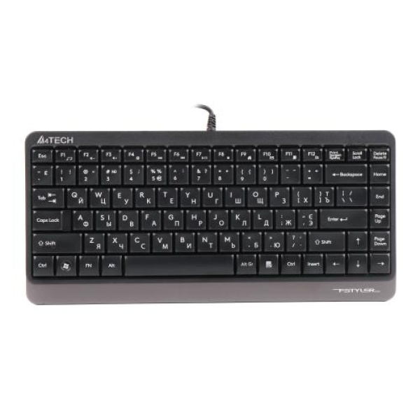 Клавіатура A4Tech FK11 "Fstyler", Black/Grey, USB, компактний розмір, 12 мультимедійних кнопок, захист від бризок, 1.5 м, UA/RU/US