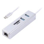 Хаб USB Maxxter NECH-2P-SD-01, Silver, Type-C 3.1 - 2xUSB 3.0 / GLan / microSD / SD, кабель 17 см, алюмінієвий корпус