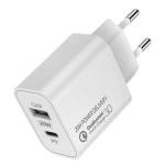 Мережевий зарядний пристрій ColorWay, White, 1xUSB-C/PD, 1хUSB/QC3.0, 3A, 20W (CW-CHS025QPD-WT)