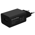 Мережевий зарядний пристрій ColorWay, Black, 1xUSB, 2A, 10W (CW-CHS012-BK)