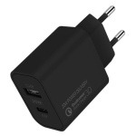 Мережевий зарядний пристрій ColorWay, Black, 1xUSB-C/PD, 1xUSB/QC3.0, 3A, 20W (CW-CHS025QPD-BK)