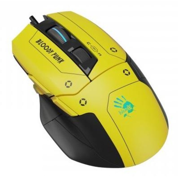 Миша Bloody W70 Max, Punk Yellow, USB, оптична (сенсор MAX BC3332-A), 100-10000 dpi, RGB підсвічування (5 профілів), 11 кнопок, ніжки X'Glide, 1.8 м