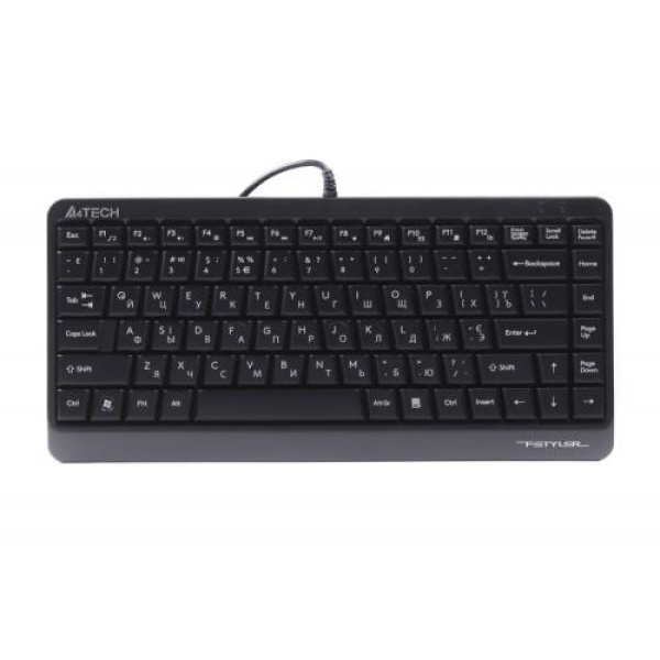Клавіатура A4Tech FKS11 "Fstyler", Black/Grey, USB, компактний розмір, кнопки Natural_A Shape, 12 мультимедійних кнопок, захист від бризок, 1.5 м, UA/RU/US