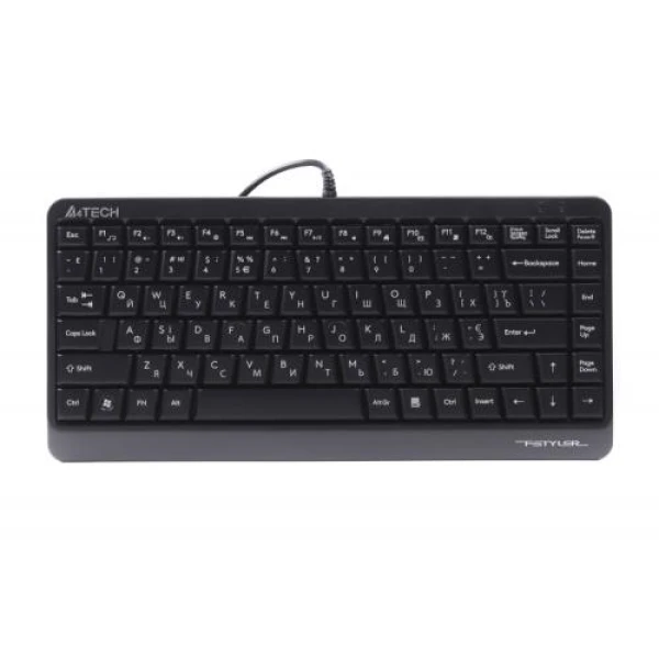 Клавіатура A4Tech FKS11 "Fstyler", Black/Grey, USB, компактний розмір, кнопки Natural_A Shape, 12 мультимедійних кнопок, захист від бризок, 1.5 м, UA/RU/US