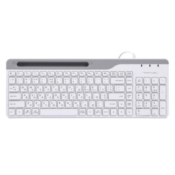 Клавіатура A4Tech FK25 "Fstyler", White/Grey, USB, ультратонка, 12 мультимедійних кнопок, захист від бризок, підставка для смартфона (до 6.8"), 1.5 м, UA/RU/US