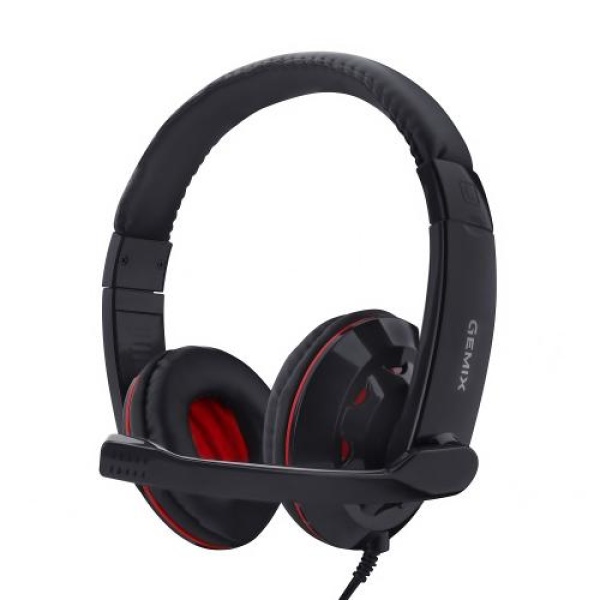 Навушники Gemix HP-220MV, Black/Red, 2 x Mini jack (3.5мм), накладні, регулятор гучності, кабель 1.8 м