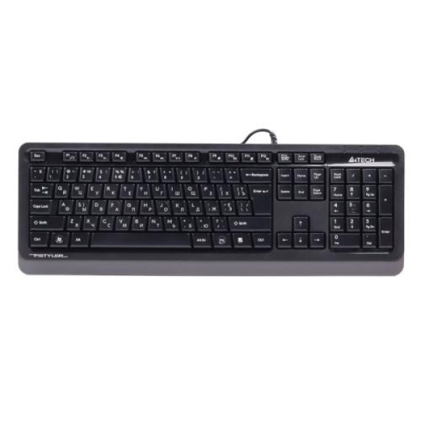 Клавіатура A4Tech FKS10 "Fstyler", Black/Grey, USB, кнопки Natural_A Shape, 12 мультимедійних кнопок, захист від бризок, 1.5 м, UA/RU/US