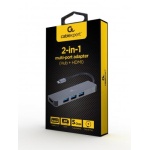 Хаб USB Cablexpert A-CM-COMBO2-01, Grey, Type-C 3.2 - 3xUSB 3.2 / HDMI 4K, кабель 9 см, алюмінієвий корпус - Зображення 2
