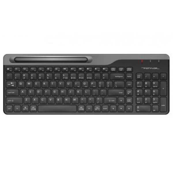 Клавіатура бездротова A4Tech FBK25 "Fstyler", Black/Grey, Bluetooth / USB 2.4GHz, ультратонка, 12 мультимедійних кнопок, підставка для смартфона (до 6.8"), до 4-х пристроїв, 1xAA, UA/RU/US