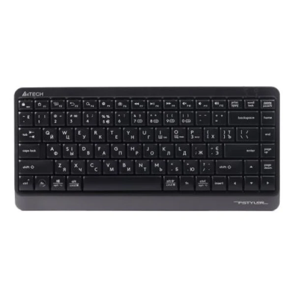 Клавіатура бездротова A4Tech FBK11 "Fstyler", Black/Grey, Bluetooth / USB 2.4GHz, компактний розмір, 12 мультимедійних кнопок, захист від бризок, до 4-х пристроїв, 2xAAA, UA/RU/US