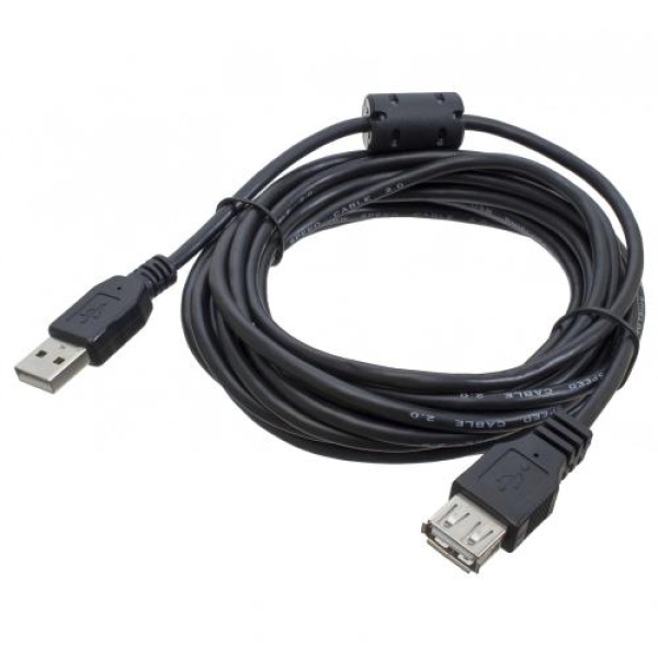 Кабель USB 2.0 AM - USB AF, 4.5 м, Black, Patron, феритовий фільтр (PN-AMAF-45F)