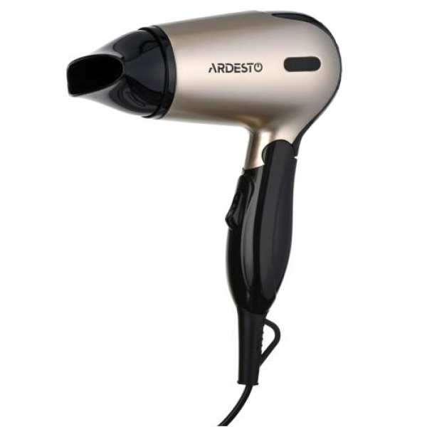 Фен Ardesto HD-503T дорожній, 1200 Вт, ручка складна, 2 швидкості, 2 темпер. режиму, золотисто-чорний