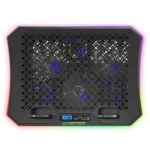 Підставка для ноутбука до 17" Esperanza "Galerne", Black, 3x11 см / 3x7 см вентилятори (17-20 dB, 1000-1300 / 1800-2100 rpm), 10 режимів RGB підсвічування, РК екран, тримач для телефону, 2xUSB, 415x300x33 мм (EGC109) - Зображення 2