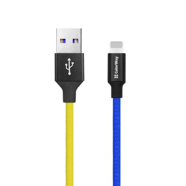 Кабель USB AM - Lightning, 1 м, Yellow/Blue, ColorWay, 2.4A (CW-CBUL052-BLY)